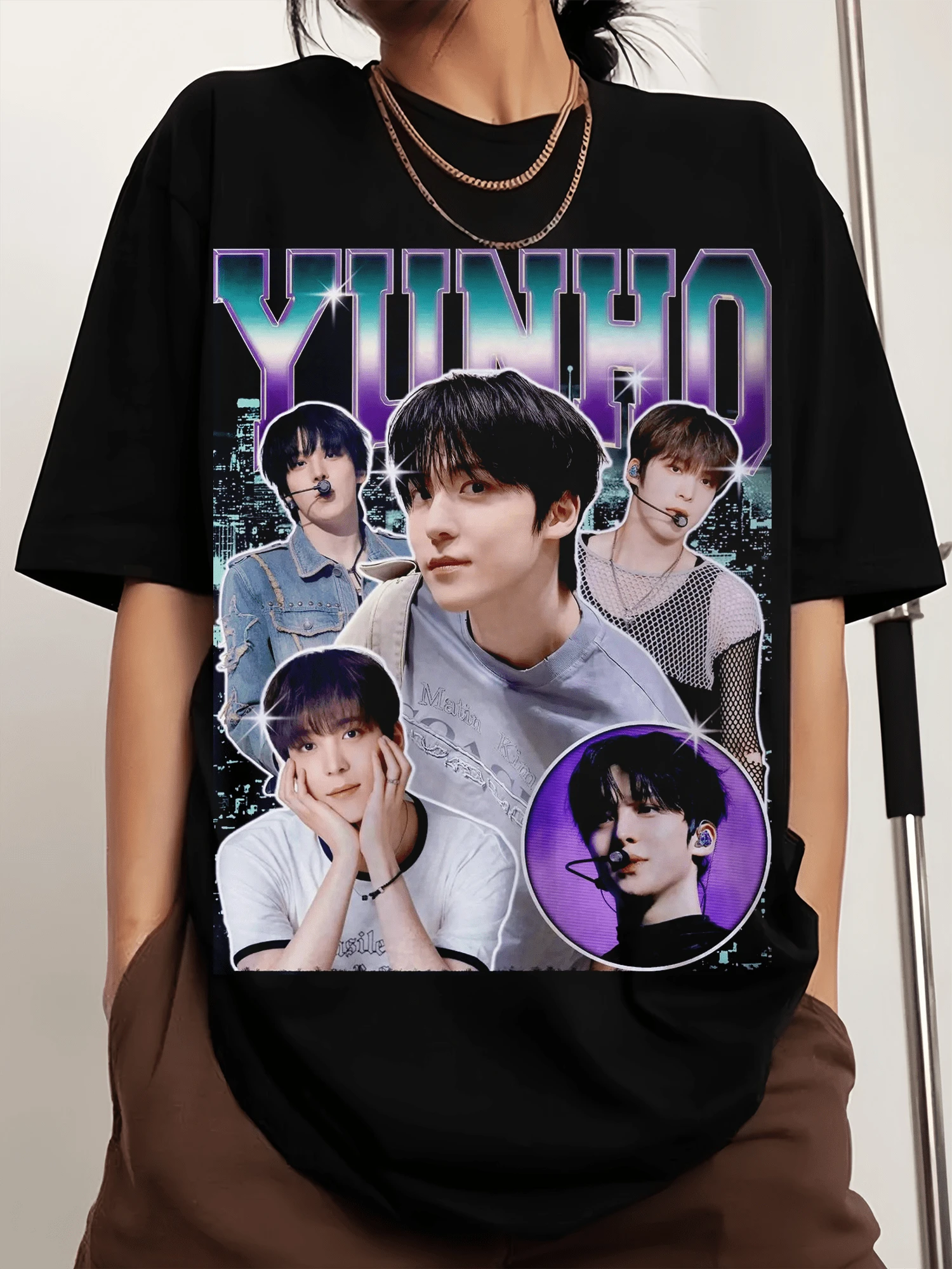 YUNHO Shirt, Music Graphic Tee, K-pop Inspired, Shirt  Crew-neck printed men's fashion short-sleeved sports T-shirt - Schwarz - Übersicht 1