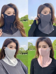 1pc Women's Breathable Full Face Sun Protection Mask - UV Protection, Elastic Fit, Ice Silk Fiber Fabric, Washable, Enlarged Cycling Sun Mask, Breathable Mesh, Sweat-Absorbent & Sun-Blocking Integrated Mask - Multicolor - View 3