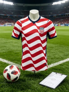 USA National Team Soccer Jersey, Breathable Quick-Dry Fabric, Men's Short Sleeve Athletic Shirt - 彩色 - 查看 2