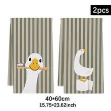 2pcs Green Striped Cute Goose Pattern Kitchen Towels, 40*60cm Soft Microfiber Material, Suitable For Home, Kitchen, Restaurant, Outdoor Camping, Tabletop Cleaning, Dish Drying, Hand Towel, Holiday Gift - Multicolor - View 11