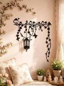 Rustic Metal Wall Decor - Vine And Lantern Design, Indoor/Outdoor Wall Decoration, Perfect For Home Gift, Outdoor Wall Decor, Nature-Inspired Design, Durable Metal Structure, Outdoor Wall Decor - A - View 3