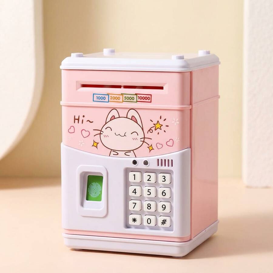 Hucha con sensor de huella dactilar realista, caja de contraseña automática para rodar dinero, regalo de cumpleaños - Rosa Pálido - Ver 1
