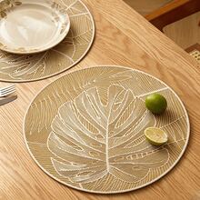 4/6/8pcs Gold Round Minimalist PVC Placemats, Turtle Leaf Pattern, Washable, Easy To Clean, Wipe-Clean, Non-Slip, Heat-Resistant, Suitable For Holiday, Wedding, Festive Dining Table Decor - Gold - View 5