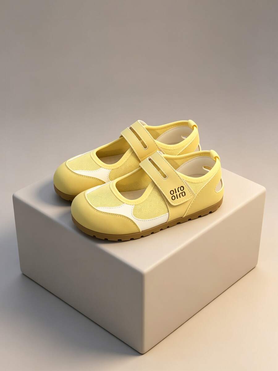 Children's Breathable Mesh Mary Jane Flat Shoes, Lightweight Summer Casual Shoes With Adjustable Strap, Non-Slip Soft Sole, Toe Protection And Quick-Drying Upper, Suitable For Outdoor Play And Daily Wear - Yellow - View 1