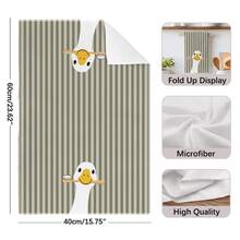 2pcs Green Striped Cute Goose Pattern Kitchen Towels, 40*60cm Soft Microfiber Material, Suitable For Home, Kitchen, Restaurant, Outdoor Camping, Tabletop Cleaning, Dish Drying, Hand Towel, Holiday Gift - Multicolor - View 2