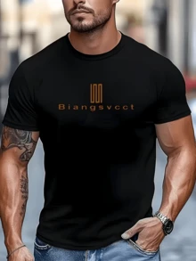 Símbolo gráfico que representa equilibrio entre fuerza y elegancia con líneas verticales doradas inspiradas en la energía moderna urbana y letras que evocan carácter y confianza ideal para espíritus decididos camiseta de hombre casual moderna cómoda para uso diario - Negro - Ver 8