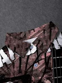 3D Printed Electric Guitar Art Shirt A Retro Rock And Roll Aesthetic This Short Sleeve Button Down Captures The Raw Energy Of Music With A Detailed And Abstract Depiction Of A Classic Guitar Featuring Grungy Textures Bold Colors And Dynamic Lines Making It A Perfect Gift For Any Music Enthusiast Or Art Lover A Vibrant Statement Piece For Casual Wear - White - View 3