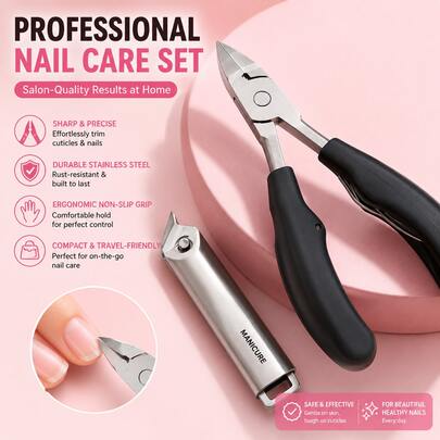 Precision Nail Clipper Set For Men, Carbon Steel Nail Clippers With Angled Nail Scissors, Professional Manicure Tool Kit, Sharp Heavy Duty Grooming Tools For Thick Nails, Household Nail Care Accessories For Home & Travel
