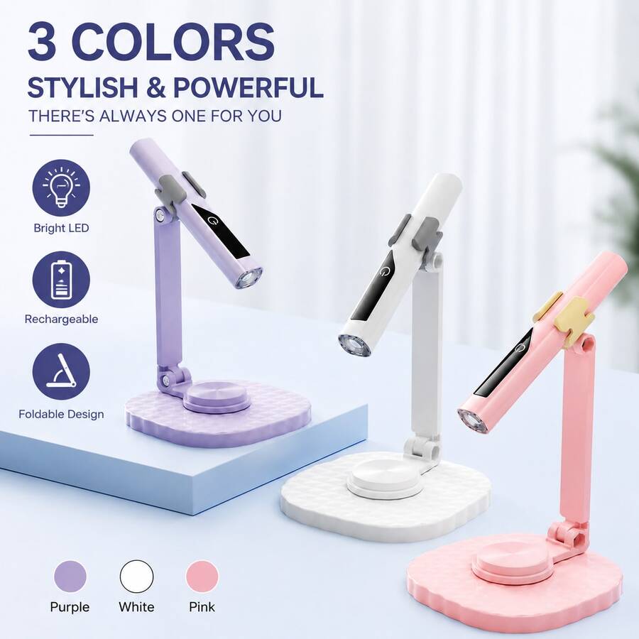 Cute Rechargeable Handheld Nail Lamp With Stand - UV LED Gel Dryer, LCD Display, Multiple Colors (Pink/White/Purple), Ideal Valentine's Day Gift For Her - Multicolor - View 1