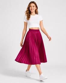 adidas Originals SUMMER STYLE COLLECTION 高腰百褶半身裙 復古學院風鬆緊腰A字裙 女款玫紅色 - 紅色 - 查看 2