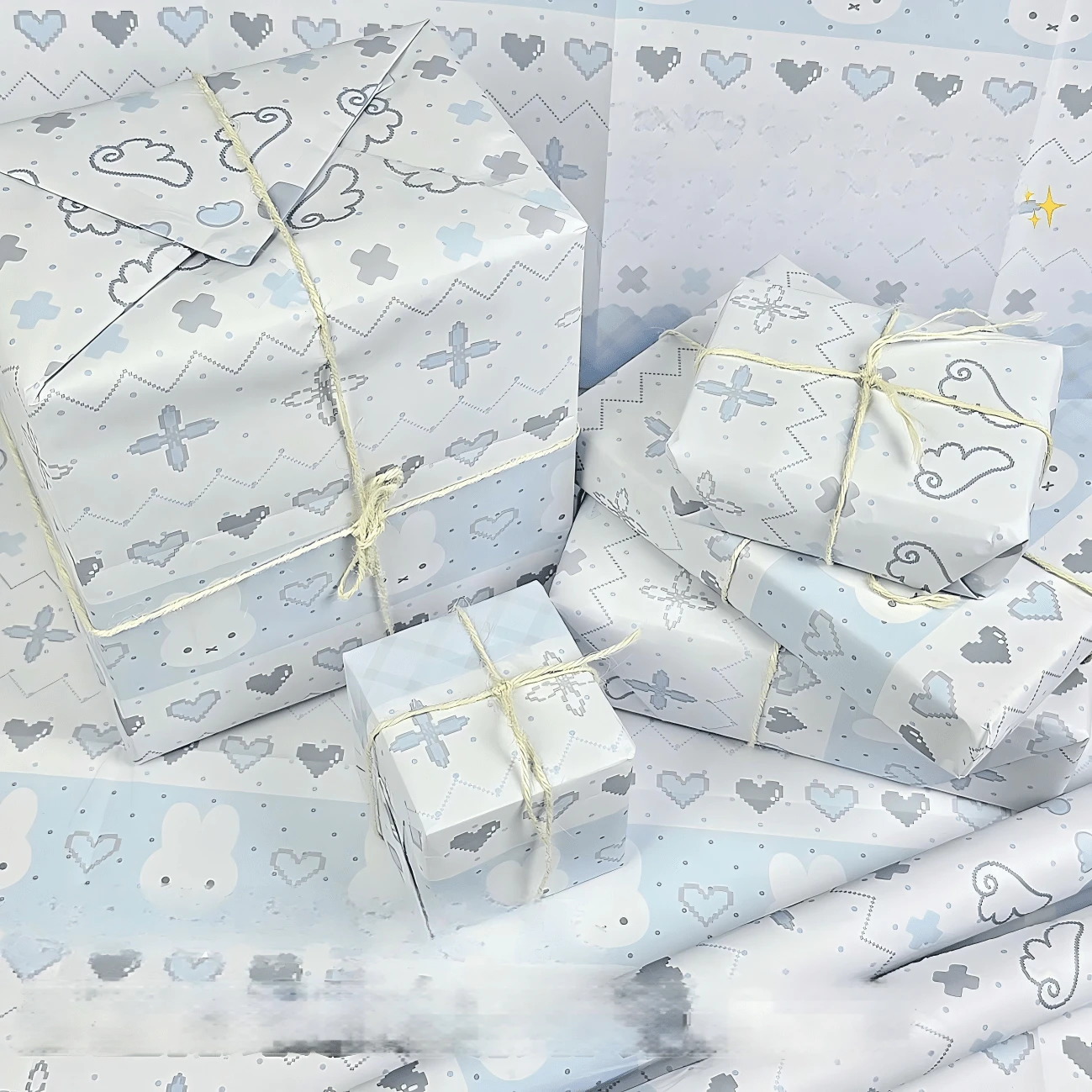 MIFFY 1套/5張費爾島米菲兔禮物包裝紙，極具吸引力的可愛生日禮物包裝紙，加厚包裝材質紙，新年禮物、情人節禮物、復活節禮物 [隨機款式] - 彩色 - 查看 1