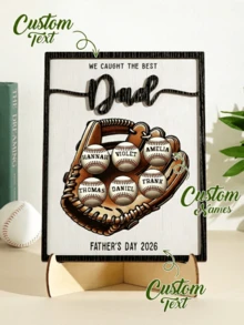 1pc Custom Wooden Frame, Personalized We Caught The Best Dad Baseball Gift, Layered Wood Sign With Names, Custom Father's Day Gift, Unique Gift For Valentine's Day, Anniversaries, Birthdays, Ideal For Dad, Father, Grandpa, Gift For Him - Multicolor - View 12