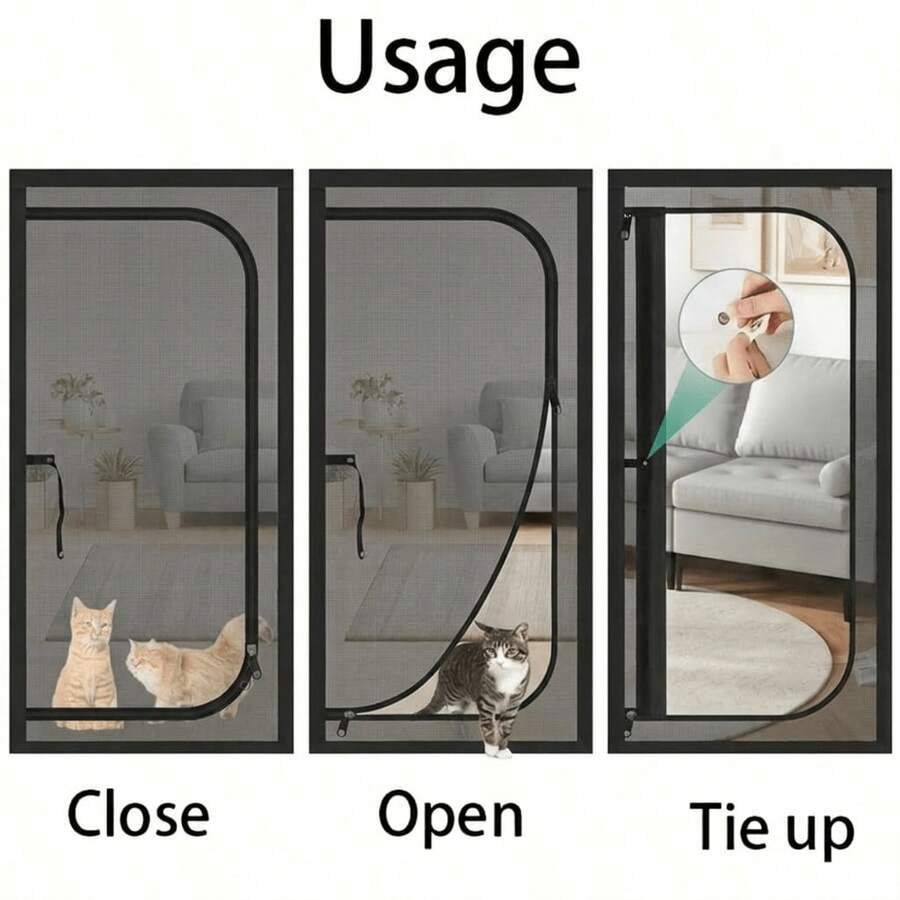 Upgraded Pet Safety Gate Net, Pet Isolation Net With Added Straps, Suitable For Corridors And Doors, Zipper Opening Design. Hook And Loop Closure, No Drilling Required, Space-Saving, Suitable For Dogs, Cats, And Other Animals - Multicolor - View 1