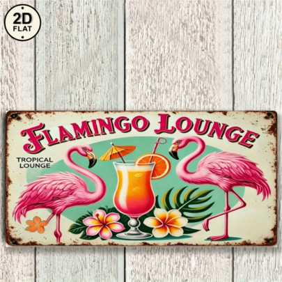 2D Flat - Vintage Metal Sign Colorful Flamingo Salon Tropical Drink Artwork Home Bar Decor 2D Flat, Bedroom Decor, Yard Decor, Exquisite Gift For Family, Friends, Neighbors, Suitable For All Holidays, Decorative Hanging
