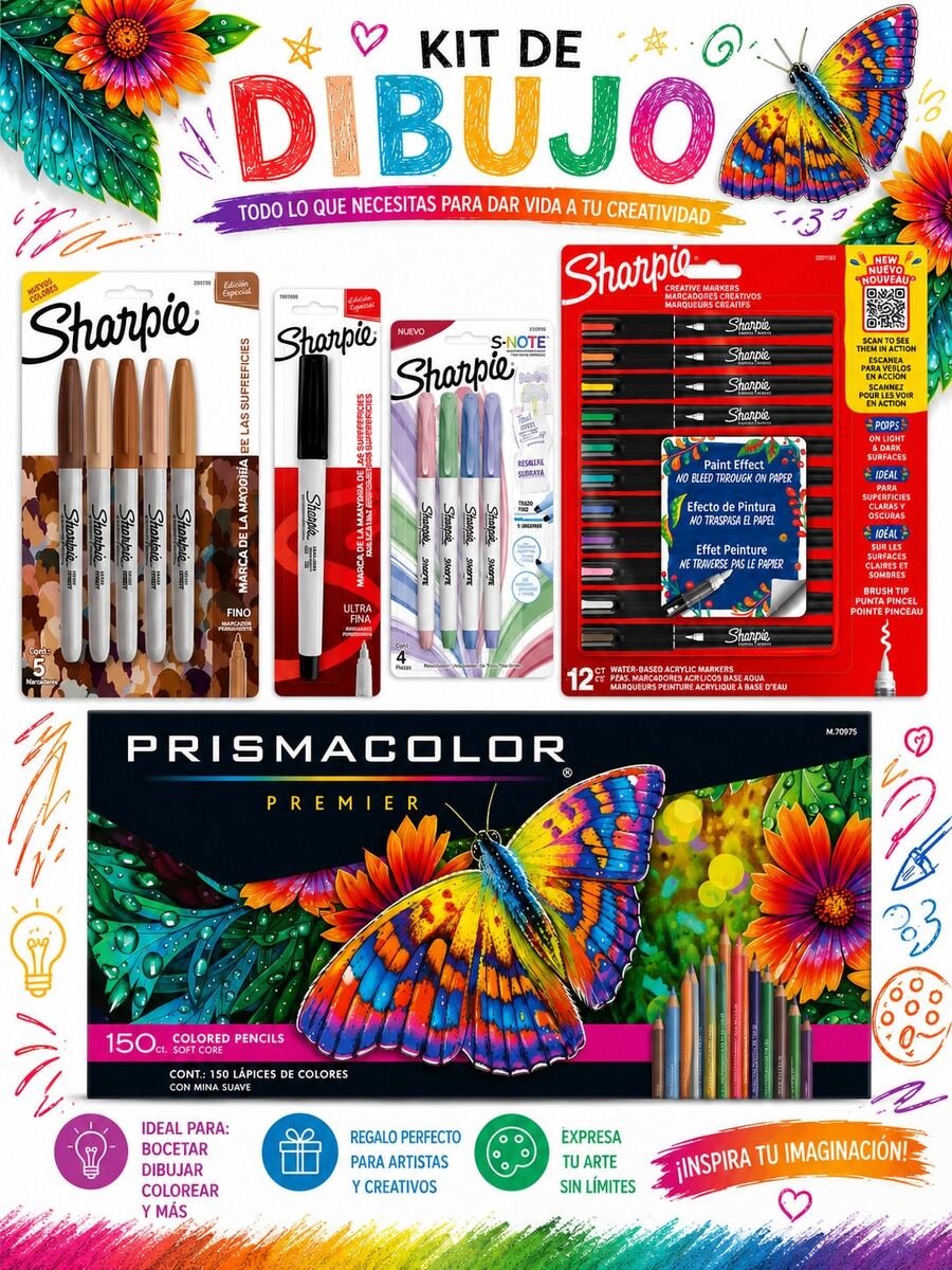 Sharpie Kit de Dibujo Profesional Lapiz Penne Acrylic marker Pencil Plumas para escribir Colores Escuela Sacapuntas Mechanical pencil Marcadores Utiles escolares Pen - B - Ver 1