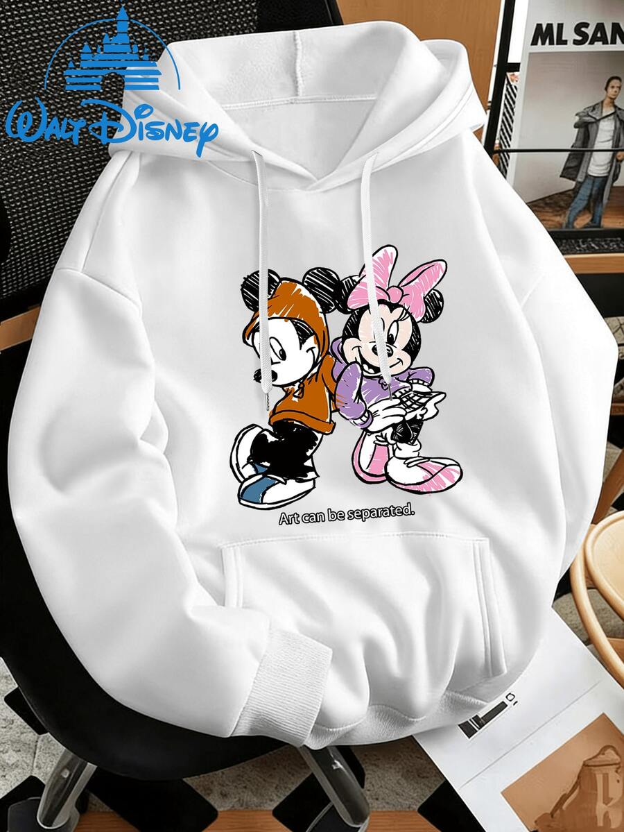 Disney Licensed This Versatile Hooded Hoodie Featuring Minnie Mouse And Donald Duck Designs, Available In Both Men's And Women's Styles. This Loose-Fitting Top Is A Streetwear Staple Perfect For Spring/Autumn Wear, Casual Outings, Or Sporty Occasions - trắng - Xem 1