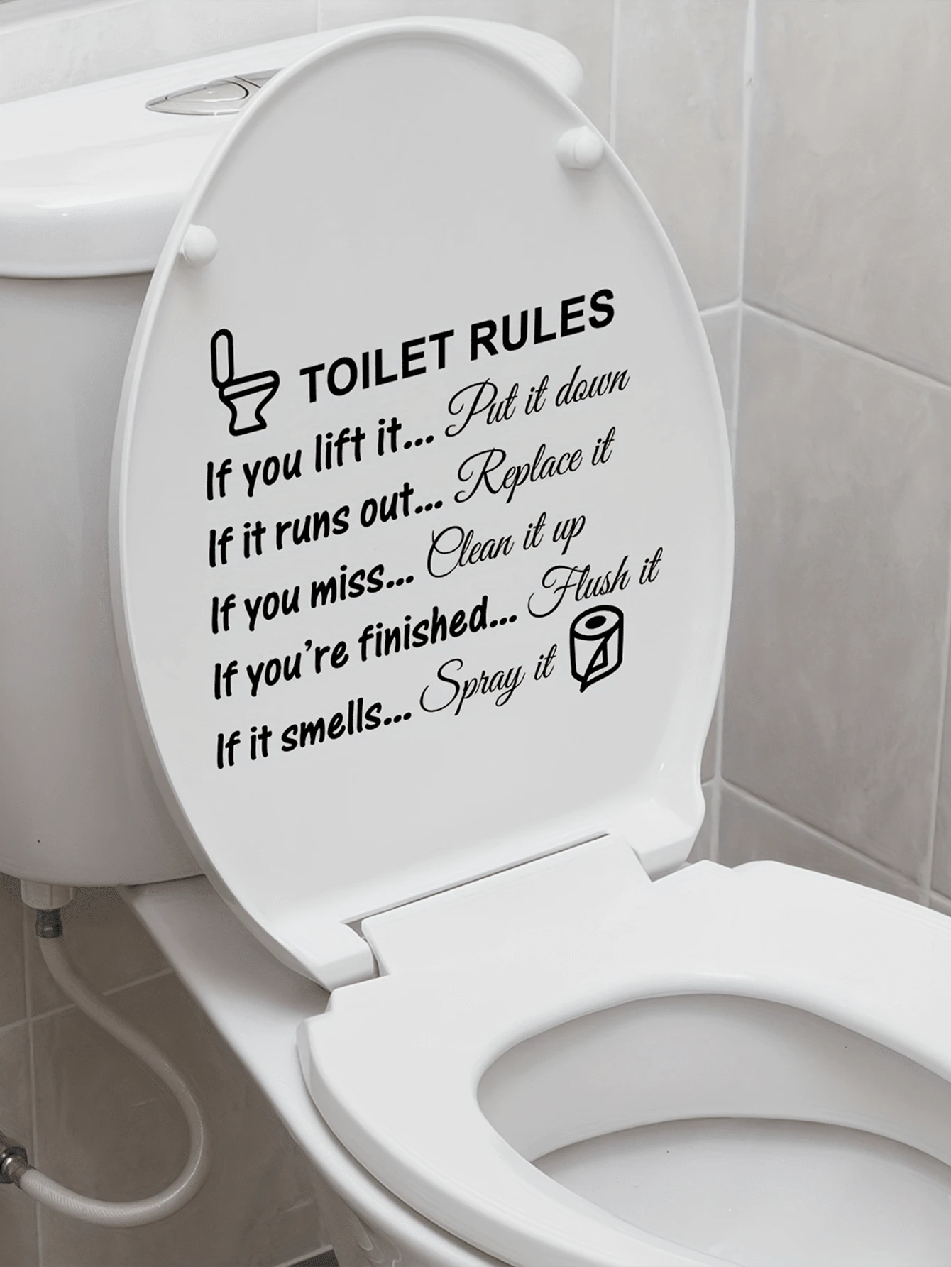 1 pieza Pegatina autoadhesiva para inodoro, diseño de reglas de baño de plástico, fácil de aplicar y quitar, adecuado para decoración del hogar y regalos navideños - multicolor - Ver 1