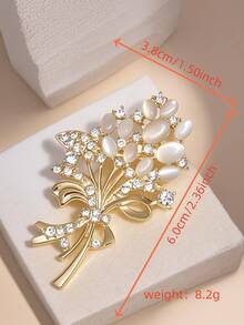 1件优雅时尚猫眼石和水钻麦穗胸针，精致服饰配饰 - 金色 - 查看 4