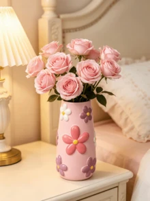 Soft Floral Pattern Vase, Decorated With Colorful Flowers, Unique Shaped Vase, Vibrant And Colorful Decorative Vase, Is A Beautiful Indoor Decoration - 1PC - View 7