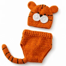 2 Stück Neugeborenen Fotografie Outfit, süßes gestricktes Tiger Themen Kostüm, Baby Jungen/Mädchen Geburts Fotografie Requisite, Gender Reveal Geschenk - Verschiedenfarbig - Übersicht 10