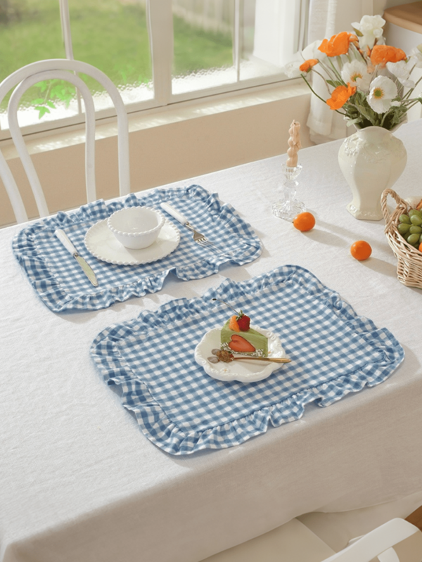 1/6/12/120 Peças Guardanapos com Borda Franzida Xadrez Azul e Branco, Decoração de Casa e Cozinha Estilo Fazenda Vintage, Guardanapos Reutilizáveis e Laváveis, Adequados para Restaurante, Cozinha, Casamento, Chá de Noiva, Festa e Outras Ocasiões de Decoração de Mesa