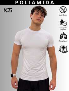 Thermal Polyamide T-Shirt Short Sleeve Anti-Odor UV50+ Protection Men's Raglan Fit Gym Training Running Second Skin - White - View 1