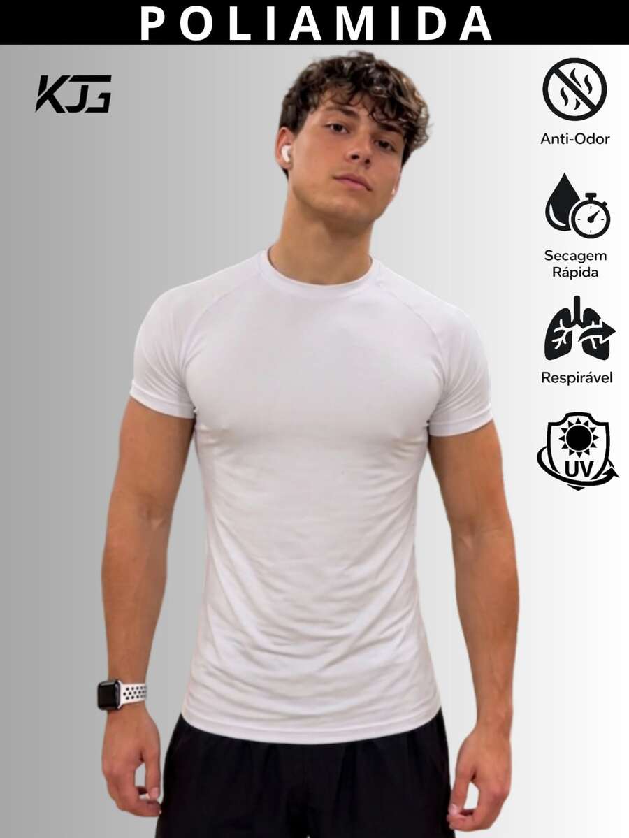 Thermal Polyamide T-Shirt Short Sleeve Anti-Odor UV50+ Protection Men's Raglan Fit Gym Training Running Second Skin - White - View 1