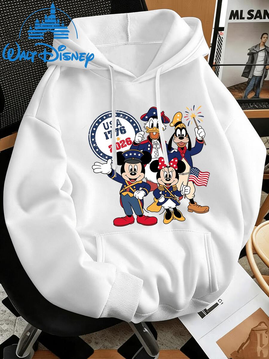 Disney-Licensed 'Mickey Mouse House' Printed Hooded Hoodie, A Versatile And Loose-Fitting Top Suitable For Both Men And Women. This Street-Style Jacket Pairs Well With Various Outfits, Making It Ideal For Spring/Autumn Wear Or Casual Sports Activitie - trắng - Xem 1