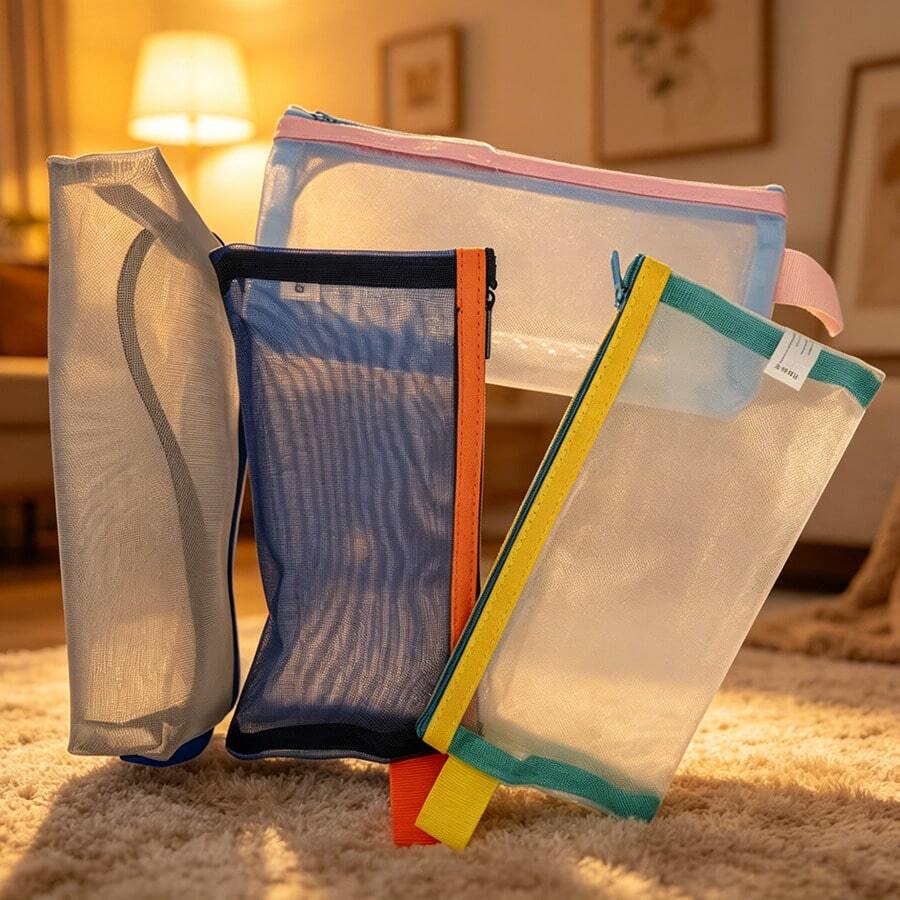 Hasbro 1pc Durable Plastic Zipper Bag, Suitable For Stationery, Travel Accessories And Storage, Perfect Choice For Back To School Season, Exam Selected Pencil Case, Home Stationery Storage - A - View 1