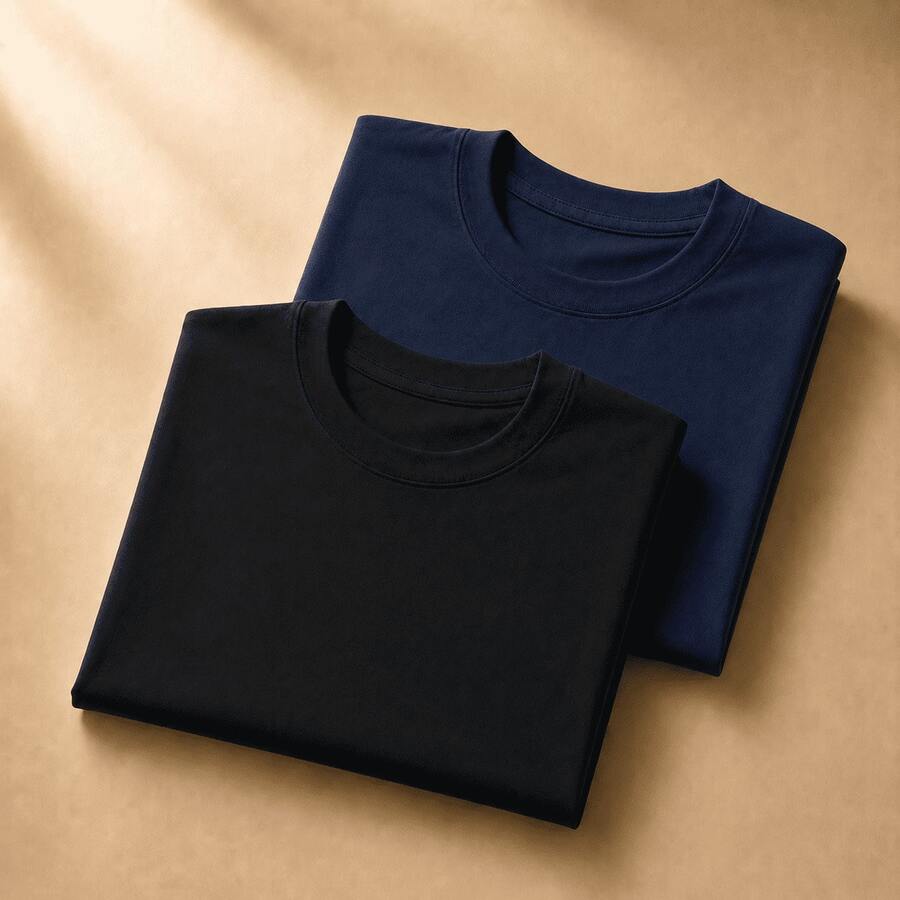 Set Of 2 Short-Sleeve Egyptian Cotton T-Shirts - 海軍藍和黑色 - 查看 1