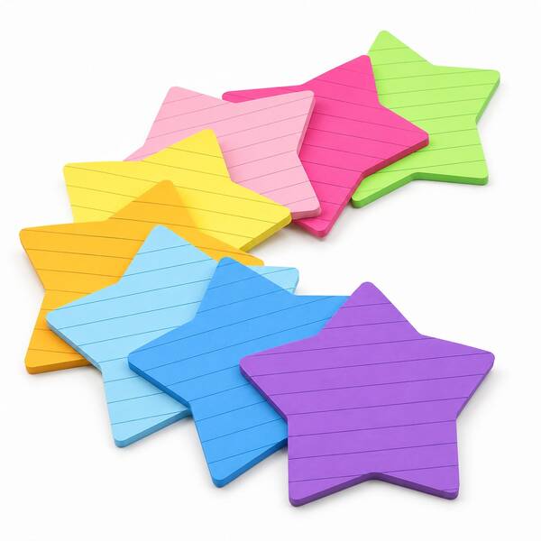 8 Pcs Star Lined Sticky Notes Colored Lined Sticky Notes 3 X 3 Inch Self Stick Ruled Notes Refills Easy Stick Notes Back To School Classroom Bulletin Board Decor Planner Memo Reminders,30 Sheets/Pad