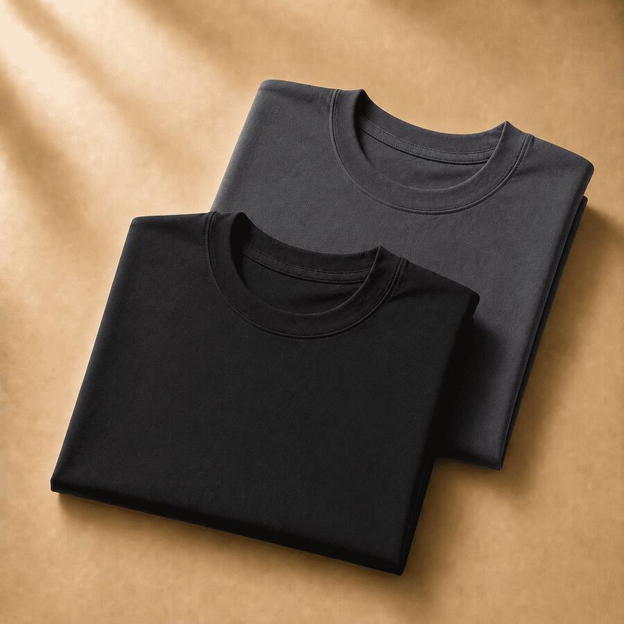Set Of 2 Short-Sleeve Egyptian Cotton T-Shirts - Dark Gray and Black - View 1