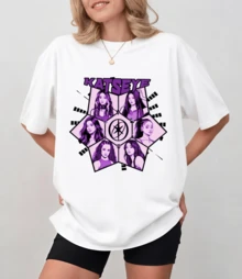 Katseye Tee With Portraits Of The Members In Purple Comic Book Style, Unisex Relaxed Fit - White - View 9
