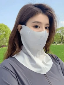 1pc Women's Breathable Full Face Sun Protection Mask - UV Protection, Elastic Fit, Ice Silk Fiber Fabric, Washable, Enlarged Cycling Sun Mask, Breathable Mesh, Sweat-Absorbent & Sun-Blocking Integrated Mask - Multicolor - View 7
