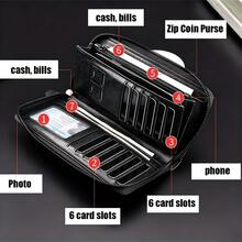 Ví dài có khóa kéo dành cho nam, chất liệu da PU cao cấp, chống RFID, kiểu dáng ví cầm tay công sở, đựng thẻ tín dụng, ví nam. - màu đen - Xem 4