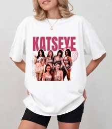 Katseye K-Pop Tee With Pink Logo And Group Portrait, Unisex Relaxed Fit - White - View 8