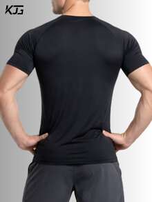 Thermal Polyamide T-Shirt Short Sleeve Anti-Odor UV50+ Protection Men's Raglan Fit Gym Training Running Second Skin - Black - View 2