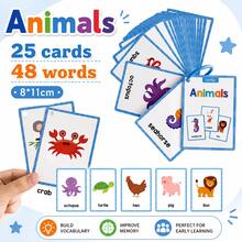25PCS Animal Vocabulary Learning Flashcards, Preschool Farm Sea Wild Animal English Words Cognition Cards, Educational Toys For Kids, Homeschool Classroom Teaching Aids - Multicolor - View 11