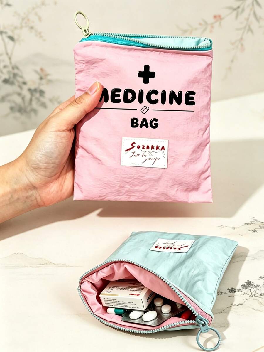 「Medicine」圖案印花便攜藥袋 藥丸收納盒 急救包 化妝包 零錢包,適用日常使用/戶外/旅行,便攜收納,化妝品、手機及其他小物品收納,旅行必備,聖誕禮物,個性化禮物袋,小禮物交換,房間裝飾 - 彩色 - 查看 1