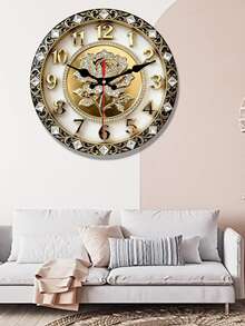 2D Flat. 1pc. European-Style Diamond-Encrusted Rose-Themed Wooden Wall Clock, Silent Decorative Clock, Creative Wall Clock, Suitable For Decoration In Bedrooms, Living Rooms, And Offices, 25/30cm (Excluding AA Batteries), 2D Flat - Multicolor - View 7