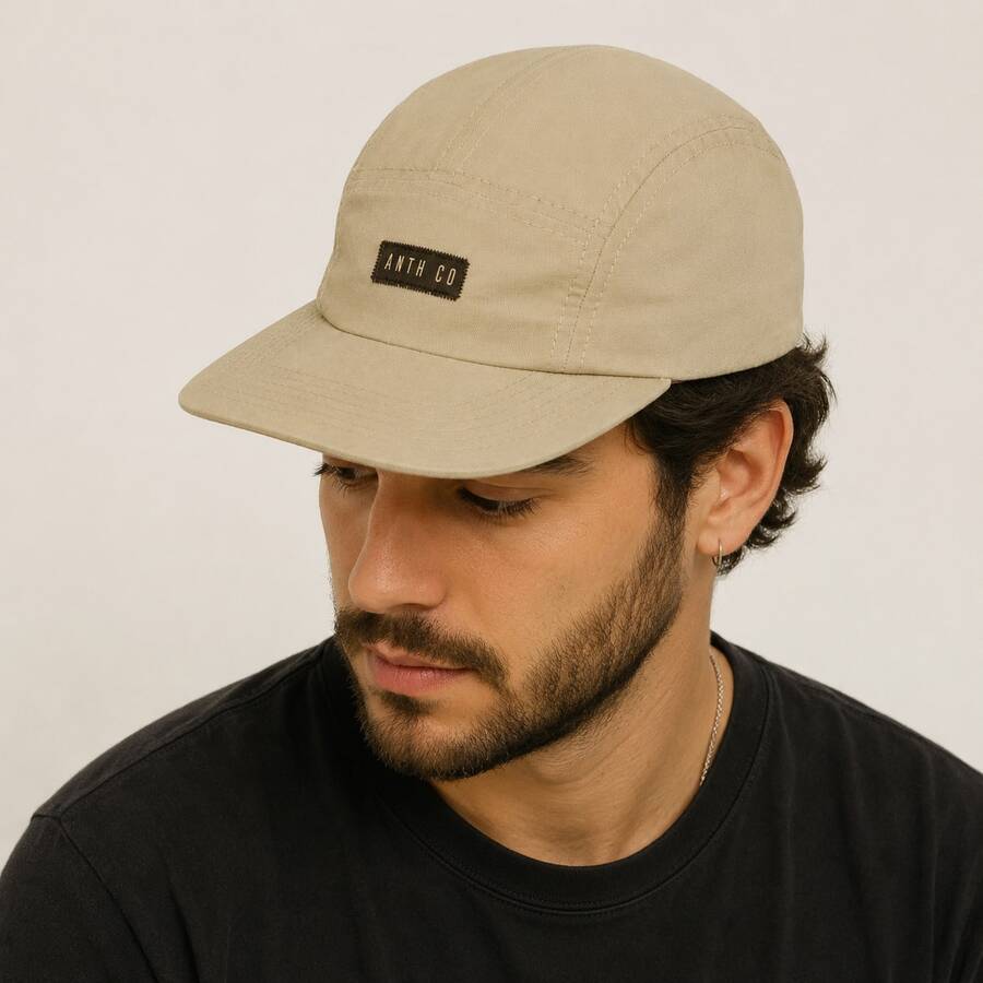 Anth Co Strapback 5 Panel Waterproof Straight Brim Cap - beige - Ver 1