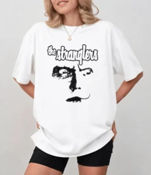 The Stranglers Graphic T-Shirt In Vintage Punk Style, Featuring An Abstract Logo And Face, Unisex Relaxed Fit. - White - View 9