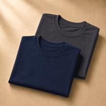 Set Of 2 Short-Sleeve Egyptian Cotton T-Shirts - Biru tua dan abu-abu gelap - View 1