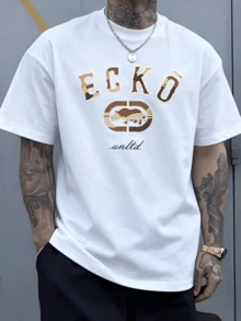The Iconic ECKO Unltd Graphic Features A Bold Rhino Emblem With Urban Camouflage Lettering Symbolizing Strength Individuality Urban Culture And Authenticity 220g Tshirt |   Relaxed Fit |   Plus Size - Đỏ - Xem 14