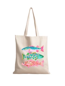 彩色沙丁魚圖案托特包套組，海洋主題手提包，夏季熱帶風旅行收納包，可重複使用購物袋和化妝包，適合日常使用、旅行、上學、購物和通勤，適合旅行者、學生，完美適用於觀光、超市購物和送禮，獨特的教師節禮物、生日禮物、節日禮物、派對禮物、度假禮物、婚禮禮物和返校禮物 - 彩色 - 查看 18