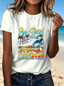 Cruise Ship Family Trip 2026 Making Memories Together T-Shirt With Fashion Design Cute Cartoon Print Summer Beach Vacation Outfit Perfect Gift For Travel Lovers - 白色 - 查看 12