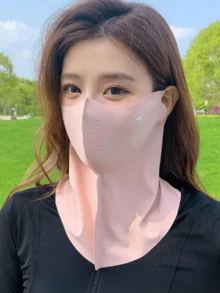 1pc Women's Breathable Full Face Sun Protection Mask - UV Protection, Elastic Fit, Ice Silk Fiber Fabric, Washable, Enlarged Cycling Sun Mask, Breathable Mesh, Sweat-Absorbent & Sun-Blocking Integrated Mask - Multicolor - View 9