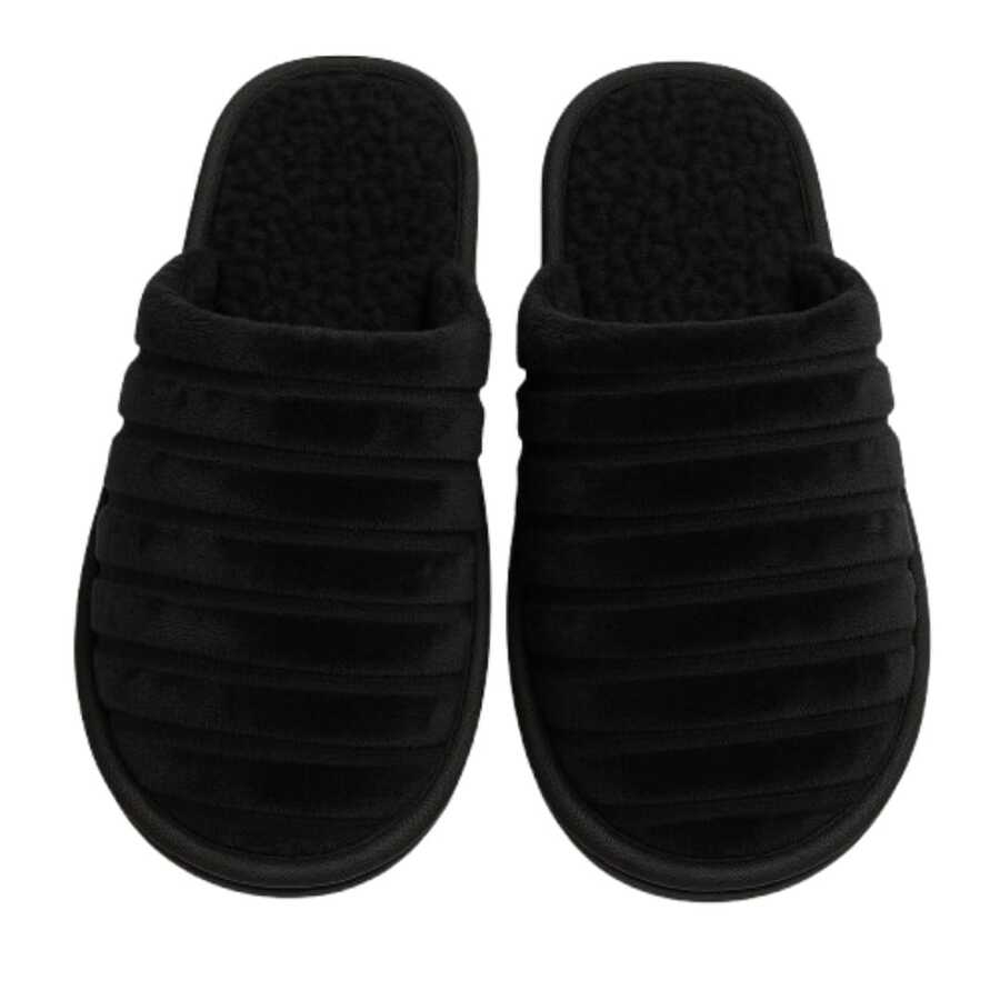 Luxury 's And Women's Warm Winter Slippers, Plush, Non-Slip, Comfortable, Soft, Unisex, Casual Fabric Slippers For Home And Winter - 黑色 - 查看 1