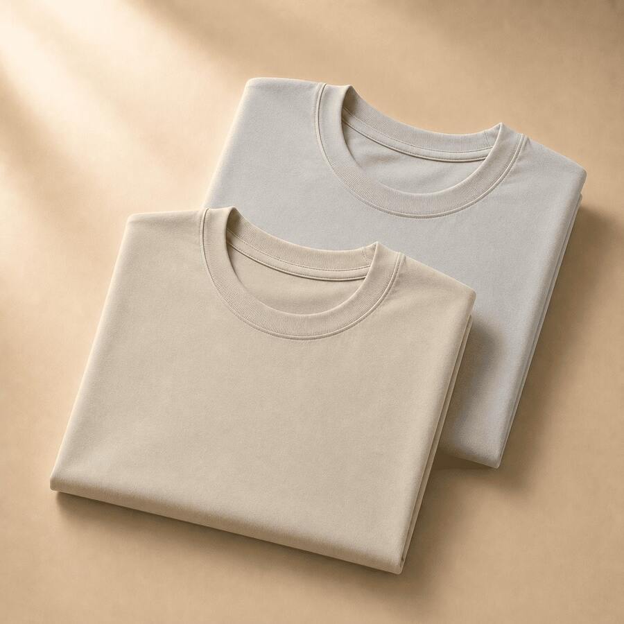 Set Of 2 Short-Sleeve Egyptian Cotton T-Shirts - Krem dan Perak - View 1