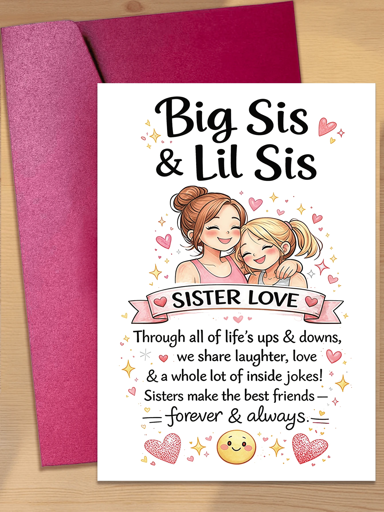 1pc "Sisters" Greeting Card With Envelope - Thoughtful Gift For Sisters, Celebrating Sisterly Love, Suitable For Birthday And Special Occasions, Blank Inside - View 1